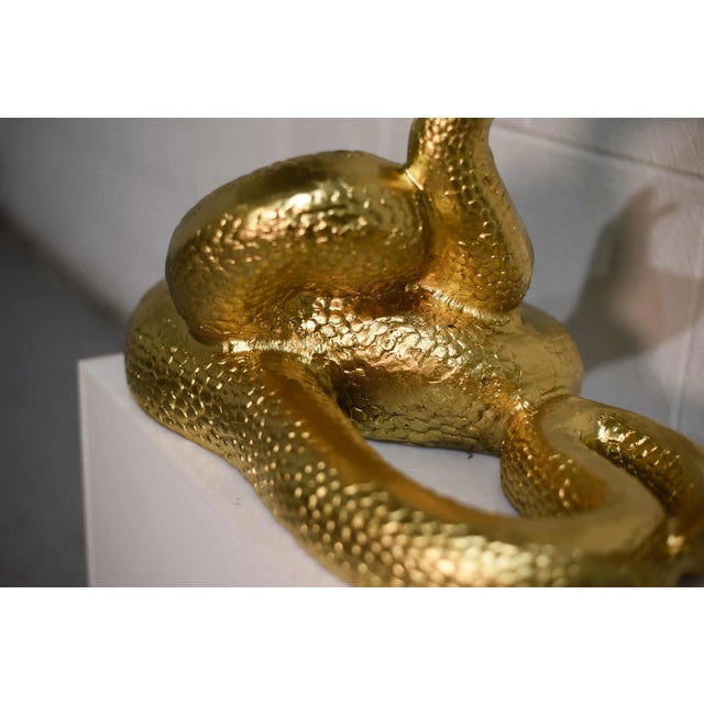 Vintage Gilded Coiled Cast Metal Rattlesnake Statue For Sale - Image 12 of 13