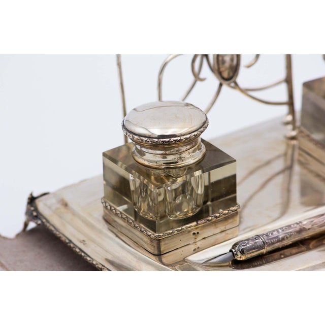 Silver Inkwell with Smooth Glass Reservoirs, Set of 4 For Sale - Image 3 of 10