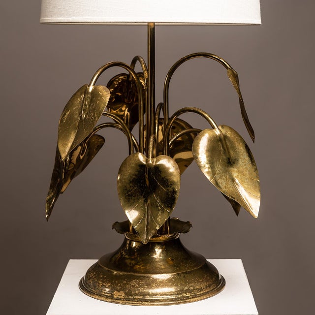 Condition Good, with natural patina and light marks consistent with age; new custom-made linen shade included. 1970s...