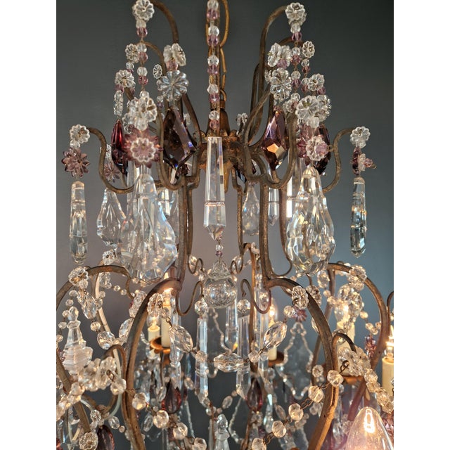 Antique Art Deco Candle Light Traditional Chandelier With Purple Crystal For Sale - Image 11 of 11