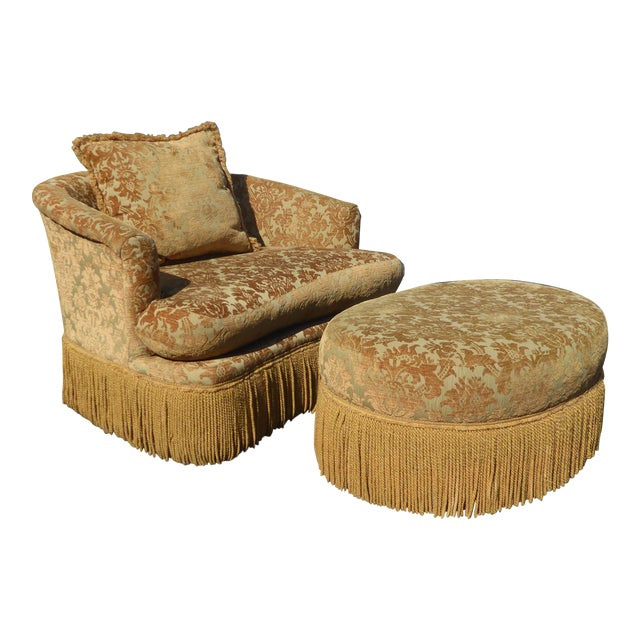 Gold Velvet Loveseat Accent Chair & Ottoman by Key City ...