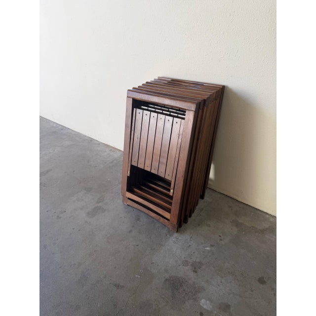 1970s Set of 8 Mid Century Modern Folding Wood Chairs – Made in Romania, 1970s For Sale - Image 5 of 10