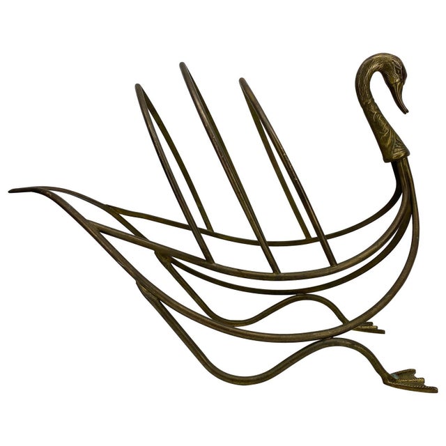 1960s Mid-Century Modern Jansen Brass Swan Magazine Rack | Chairish