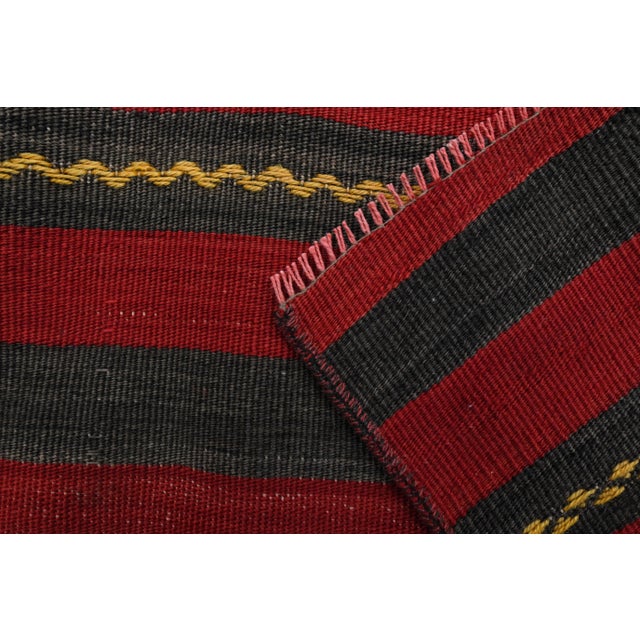 Vintage Turkish Oushak Handmade Wool Cotton Black Red Runner Rug For Sale - Image 4 of 11