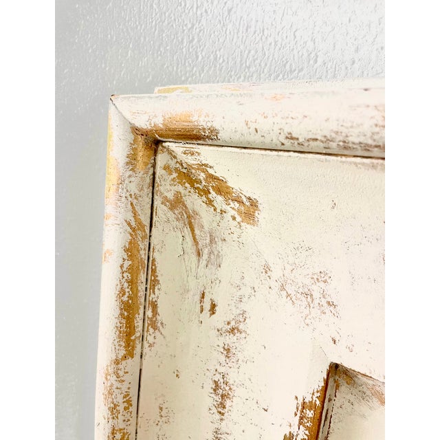 2000 - 2009 Carolina Mirror Company Distressed White & Gold 45" Wall Mirror For Sale - Image 5 of 9