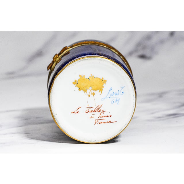 1950s Beautiful Hand Painted Le Tallec Vintage French Porcelain Blue and Gold Jar Box Home Decor For Sale - Image 13 of 14