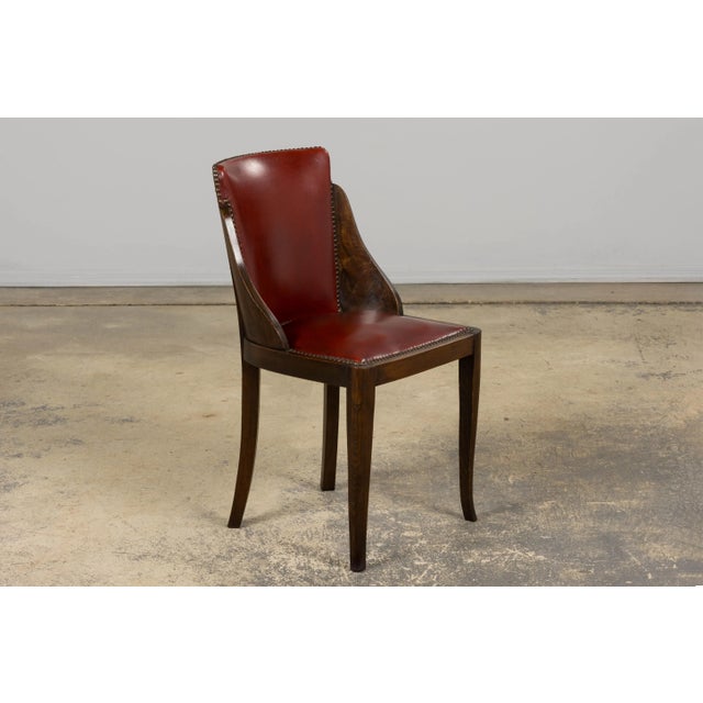 1930s French Art Deco Maple Gondola Dining Chairs W/ Red Faux Leather - Set of 6 For Sale - Image 16 of 18