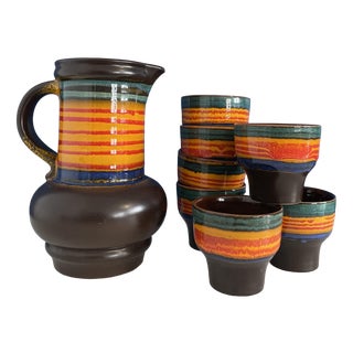 Pitcher and Cup Set in Ceramic, 1980s, Set of 7 For Sale