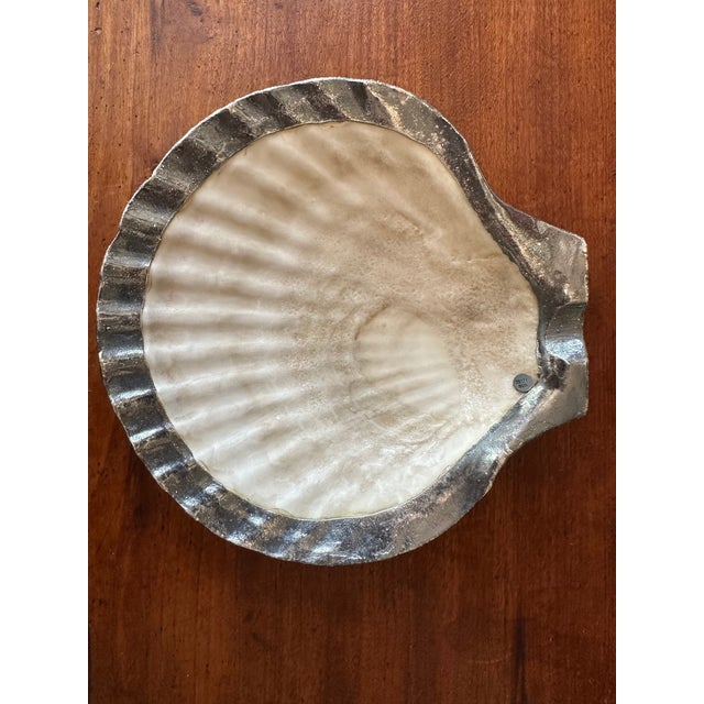 Tabletop Silver Coated Cockle Scallop Sea Shell | Chairish