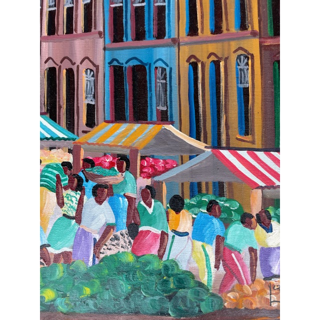 Large South American City Square Market Scene Painting Signed Silva & Dated 92 For Sale In Miami - Image 6 of 11