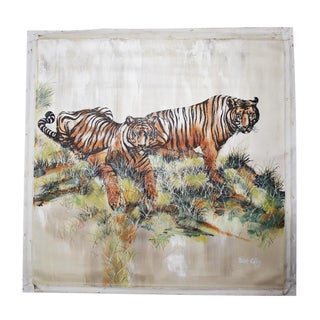 Vintage Painting of Tigers by Peter Colby For Sale
