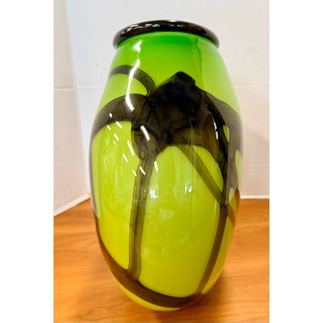 Glass Chip Scarborough Green Art Glass Vase 14" Tall Signed on Bottom For Sale - Image 7 of 8