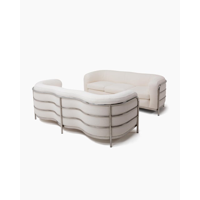 Italian Jonathan De Pas, Donato D'Urbino, and Paolo Lomazzi Pair of Onda 3-Seater Sofas for Zanotta in French Bouclé, 1970 For Sale - Image 3 of 12