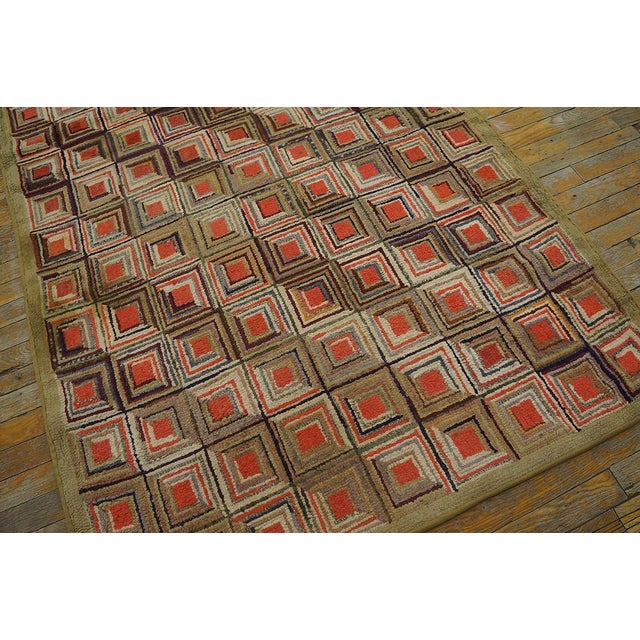 1920s Multicolor Diamond Folk Art Antique American Hooked Rug 4' X 7' Hand Knotted Wool Carpet For Sale In New York - Image 6 of 12