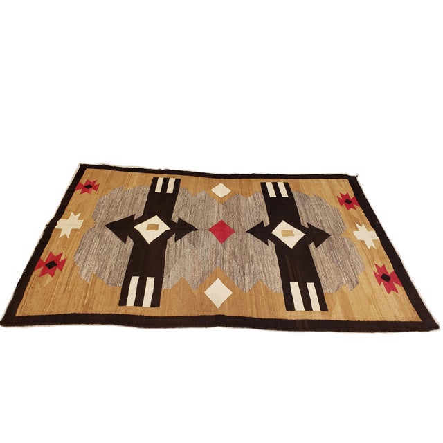 Antique Navajo Carpet, Handmade Rug, Brown, Blue, Beige, Taupe Soft Red Color For Sale - Image 17 of 18