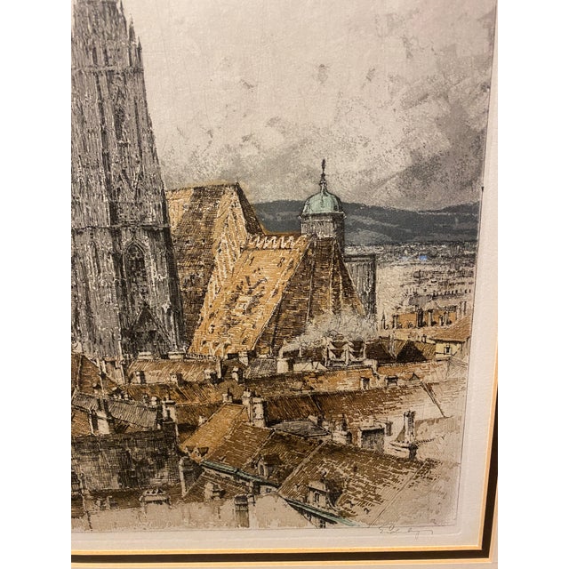 Printmaking Materials Mid 20th Century Josef Eidenberger "St. Stephen's Cathedral" Vienna, Austria Etching, Signed For Sale - Image 7 of 14