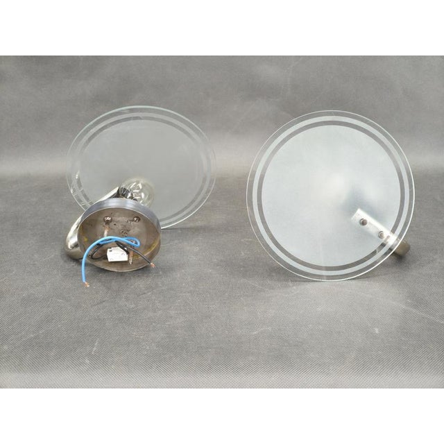 Metal Art Deco Czech Frosted Glass Wall Lights, 1940s, Set of 2 For Sale - Image 7 of 11