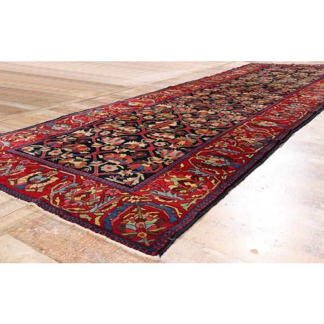 Navy Blue Late 19th Century Persian Bakhtiari Rug, 05'00 X 14'06 For Sale - Image 8 of 10