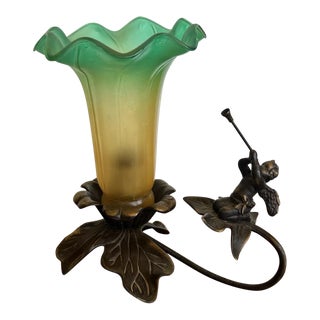Vintage Art Nouveau Angel Cupid Vanity Trumpet Tulip Lamp by Underwriters Laboratories For Sale