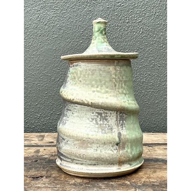 Celadon Vintage Original Studio Pottery Lidded Jar For Sale - Image 8 of 12