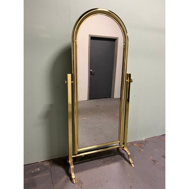 Vintage Hollywood Regency Brass Cheval Mirror Hoof Feet For Sale - Image 11 of 12