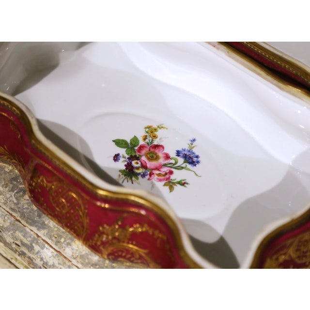 Ruby Red Early 20th Century French Sevres Gilt Ormolu and Porcelain Jewelry Table Box For Sale - Image 8 of 13