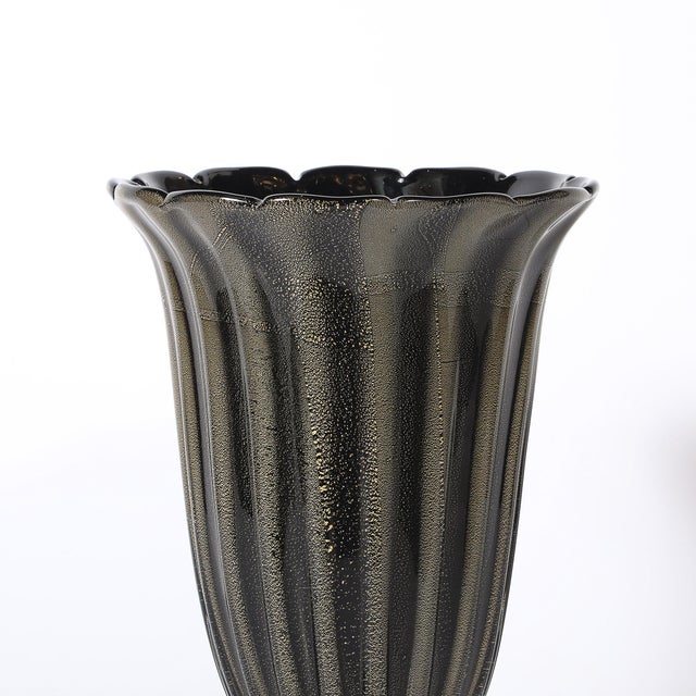 Art Deco Hand-Blown Murano Fluted Black Glass Up-Lights W/ 24kt Gold Flecks For Sale In New York - Image 6 of 14