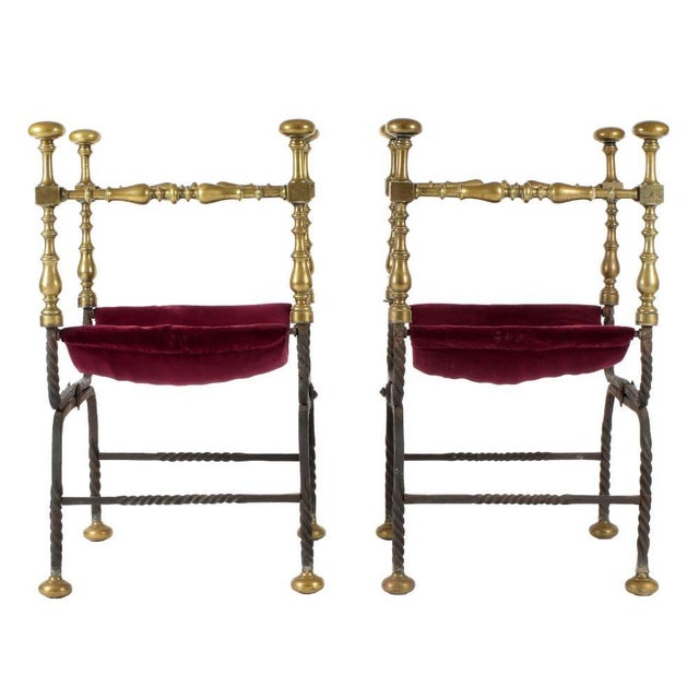 Spanish Spanish Bronze & Wrought Iron Savonarola Chairs a Pair For Sale - Image 3 of 15