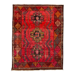 1960s Vintage Persian Red Handmade Geometric Tribal Wool Rug For Sale