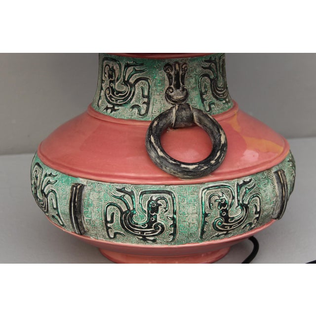 Textile Italian Majolica Ceramic Table Lamp, 1970s For Sale - Image 7 of 14