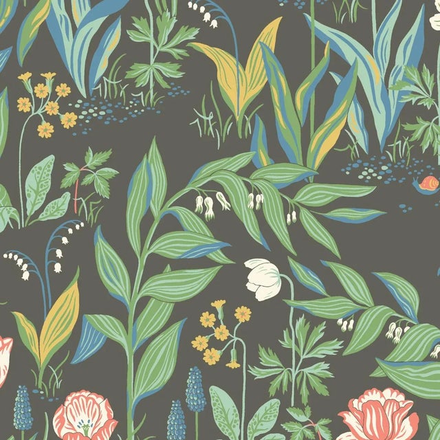 Borastapeter Spring Garden Wallpaper in Charcoal Multi For Sale