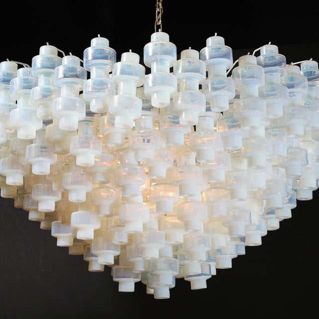 Modernist Hand-Blown Murano Opalescent Barbell Chandelier With Brass Fittings For Sale - Image 18 of 18