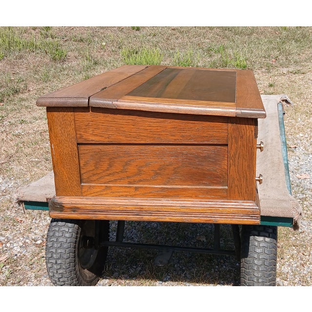 Brown Antique Oak 4 Drawer Lift Top Spool Cabinet Desk 1890s For Sale - Image 8 of 12