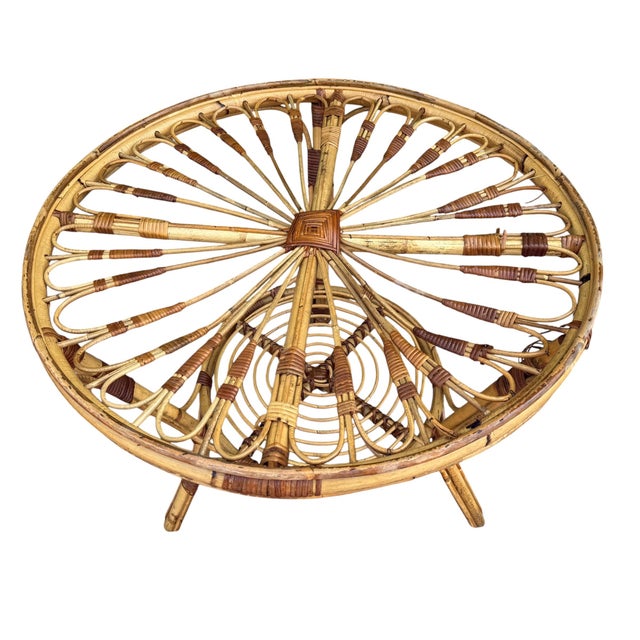 Wood Vintage French Rattan Table, 1950s For Sale - Image 7 of 13