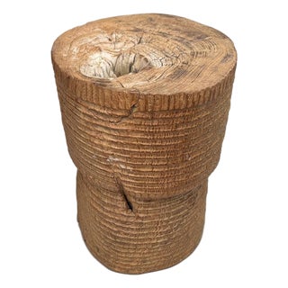 Andrianna Shamaris Ancient Teak Wood Side Table or Mortar For Sale
