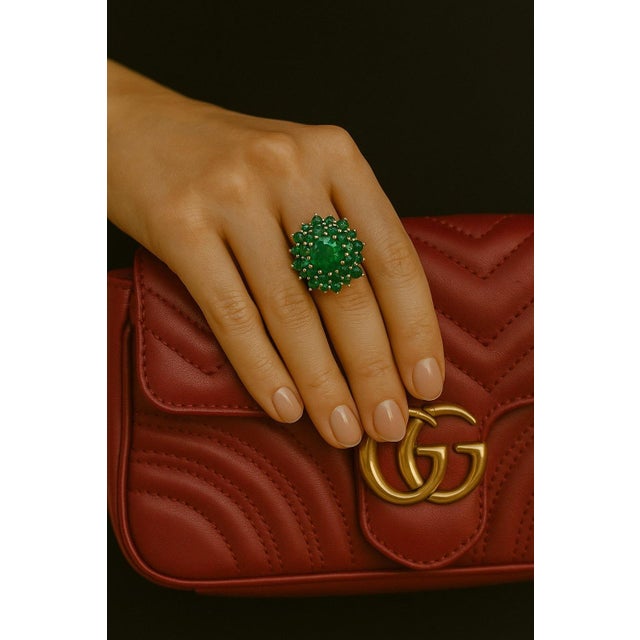 Bochic “Orient” Vintage Yellow Sapphire Cluster Ring Set In 18K Gold & Silver For Sale - Image 4 of 9