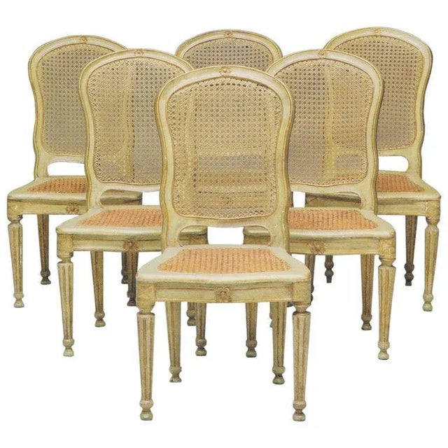 Italian 18th Century Painted and Parcel-Gilt Chairs, Set of 6 For Sale - Image 4 of 4