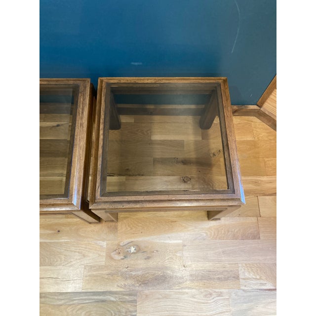 Mid 20th Century Pair of Mid-Century Glass Top Side Tables With Wood Frames For Sale - Image 5 of 8
