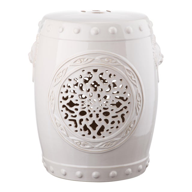 Drum Garden Stool in Cream For Sale