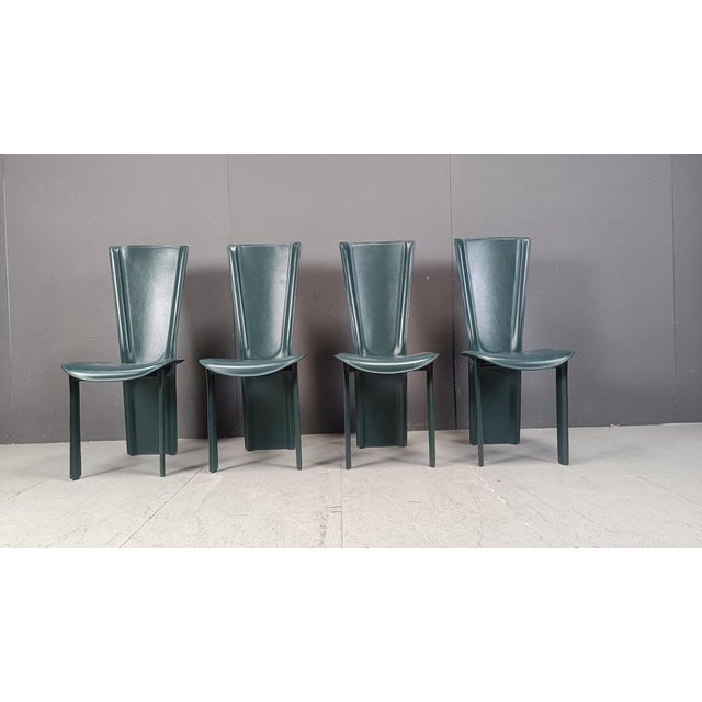 Vintage Green Leather Dining Chairs, 1980s, Set of 4 For Sale - Image 6 of 14