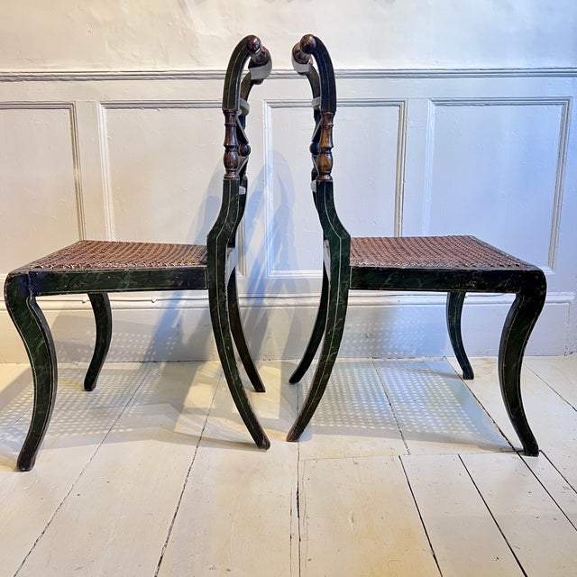 Regency Painted Cane-Seat Side Chairs, Set of 2 For Sale - Image 5 of 11