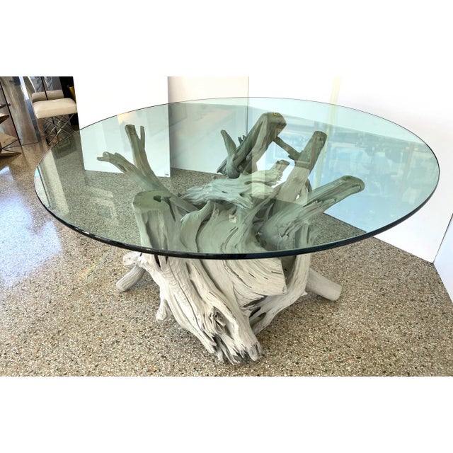 1970s Mid-Century Modern Driftwood Center Table Round Glass Top For Sale - Image 5 of 13