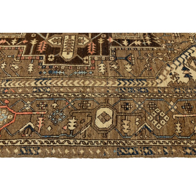 Textile 19th Century Antique Serapi Heriz Rug With Geometric Medallion in Camel For Sale - Image 7 of 12