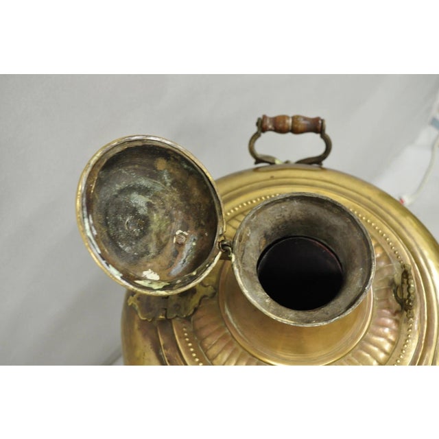 Antique Middle Eastern Moroccan Giant Brass Bulbous Samovar With Handles For Sale - Image 9 of 14