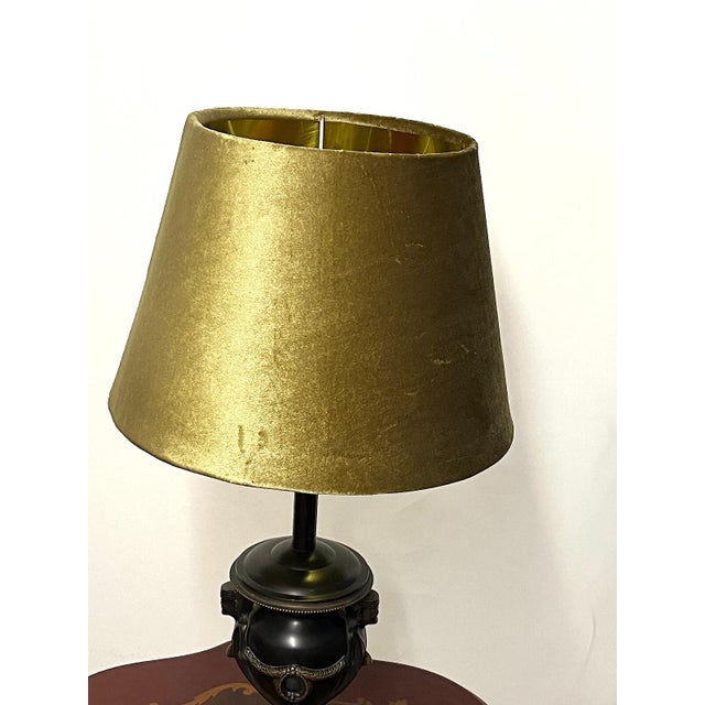 Traditional Antique Brass Fabric Shade Cherub Table Lamp, 1930s For Sale - Image 3 of 11