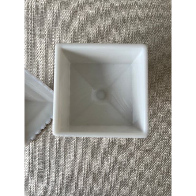 Vintage White Milk Glass Candy Dish With Lid – Geometric Pedestal Design For Sale In New York - Image 6 of 8