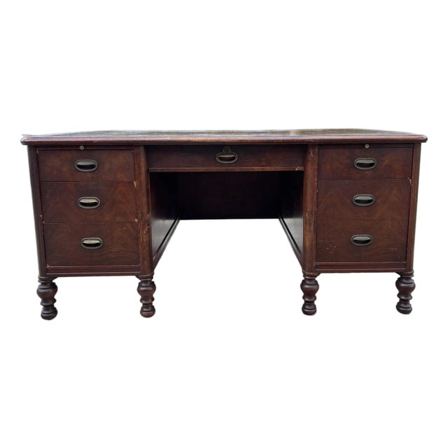 Stow & Davis Art Deco Vintage Mahogany Executive Desk For Sale