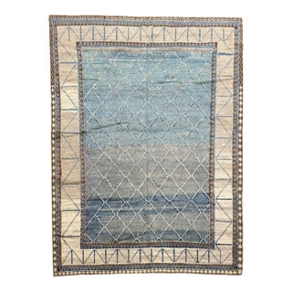 Turkish Oushak Rug | Abstract Blue and Ivory Design |7x10 For Sale