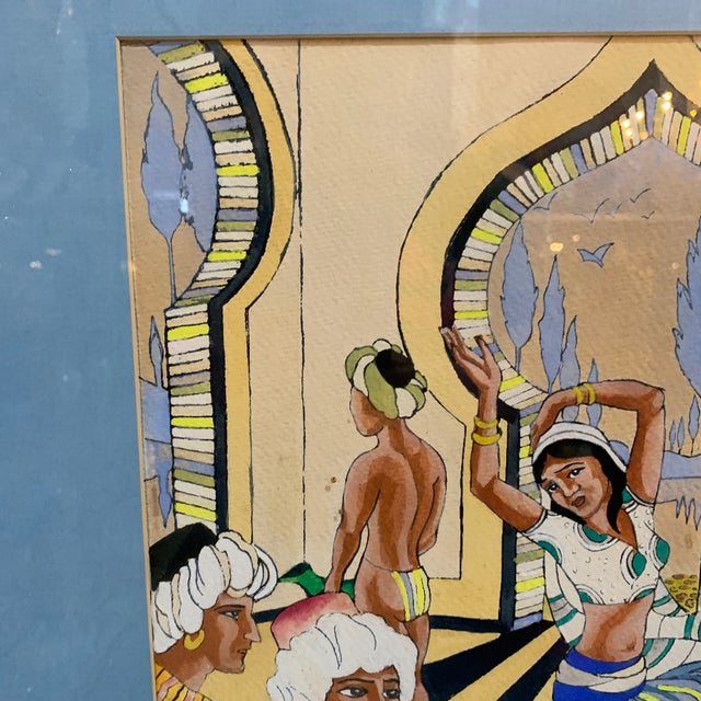 1960s 1960s Vintage Mixed Media Persian Framed Painting For Sale - Image 5 of 8