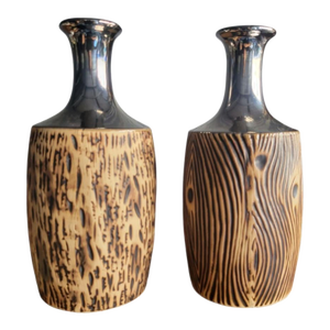 Faux Bois Ceramic Chrome Medium Size Decorative Vases- A Pair